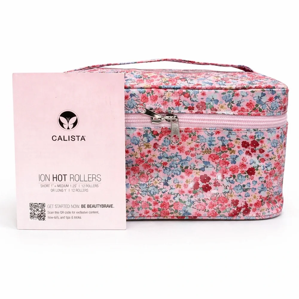 Calista Ion Hot Rollers Set 12 Rollers w/ Floral Case Salon Volume Curl System